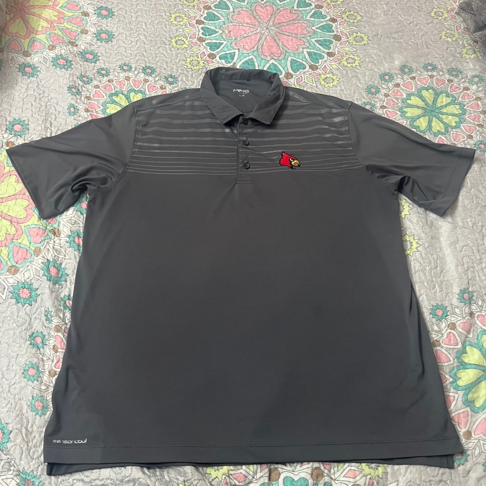 Ping Mens Louisville Cardinals SensorCool Golf Polo Shirt Gray XL Active Sports